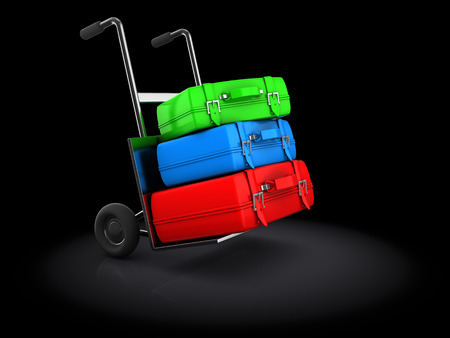 3d illustration of luggage truck over black backgroundの写真素材
