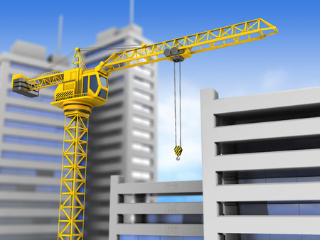 3d illustration of city buildings construction with craneの写真素材