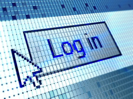 abstract 3d illustration of log in button on screen closeup macroの写真素材