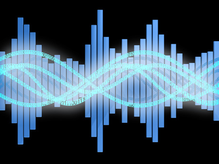 abstract 3d illustration of digital sound wave and spectrum