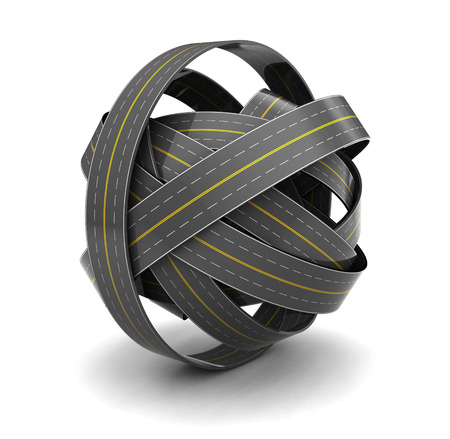 3d illustration of roads knot over white abckgroundの写真素材