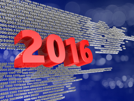 abstract 3d illustration of 2016 year sign over blue backgroundの写真素材