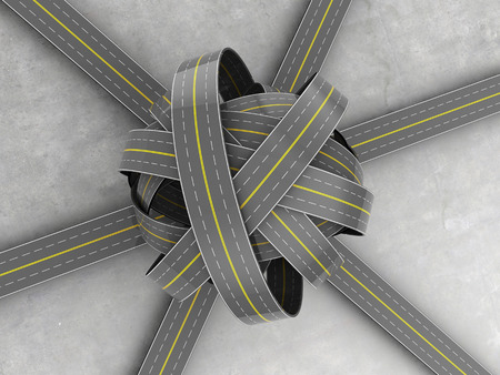3d illustration of roads knot over concrete backgroundの写真素材