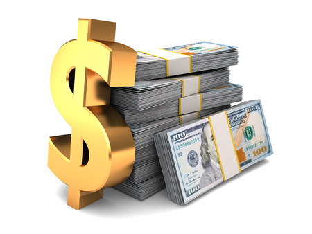 3d illustration of dollar banknotes and golden sign 3d illustration of dollar banknotes and golden sign