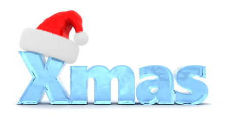 3d illustration of text xmas and red hatの写真素材