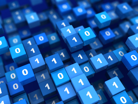 abstract 3d illustration of binary code cubes backgroundの写真素材