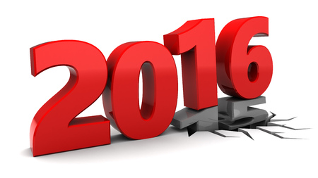 abstract 3d illustration of 2016 year hit 2015, over white background