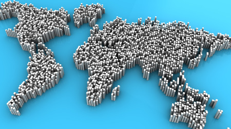 abstract 3d illustration of pixelated world mapの写真素材