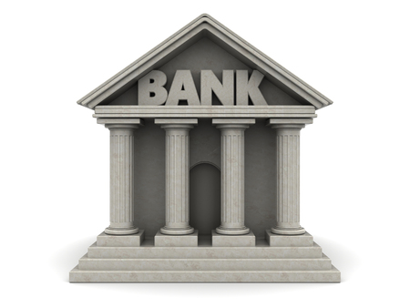 3d illustration of bank building over white backgroundの写真素材