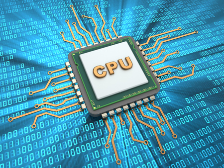 3d illustration of cpu over digital backgroundの写真素材