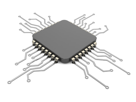 3d illustration of cpu and circuit over white background