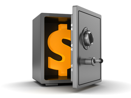 3d illustration of half opened safe with dollar symbol insideの写真素材