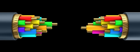 3d illustration of breaked data cable over black background