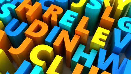 abstract 3d illustration of random colorful letters background