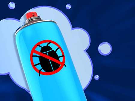 3d illustration of anti bug spray over blue backgroundの写真素材