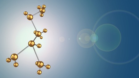 abstract 3d gree background with metal molecular shape and lens flare