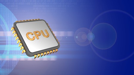 abstract 3d digital background with cpu and lens flare