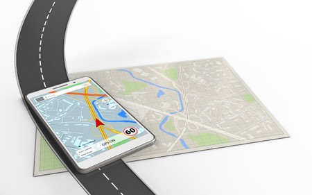 3d illustration of bright map with mobile navigation andの写真素材