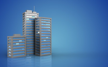 3d illustration of city buildings over blue backgroundの写真素材