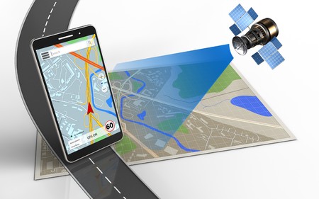 3d illustration of map with mobile phone navigation andの写真素材