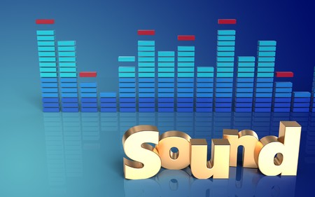 3d illustration of 'sound' sign over blue gradient backgroundの写真素材