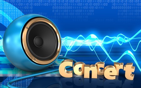 3d illustration of blue sound speaker over cyber background with concert signの写真素材