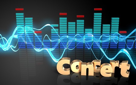 3d illustration of concert sign over sound wave black background