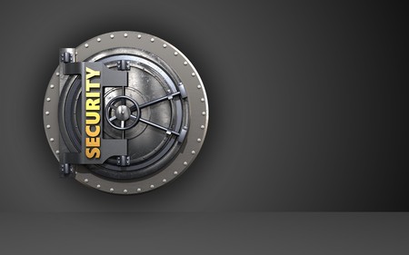 3d illustration of security door  over black backgroundの写真素材