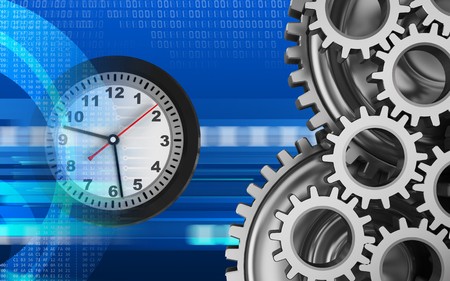 3d illustration of clock over cyber background with mechanic