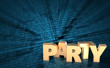 3d illustration of party sign over binary digital backgroundの写真素材