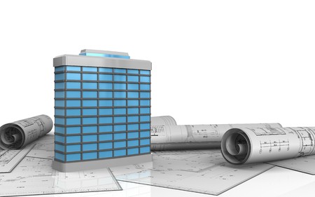 3d illustration of generic building over white backgroundの写真素材