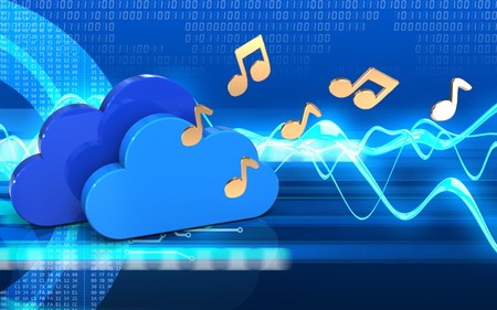 3d illustration of clouds over cyber background with notes
