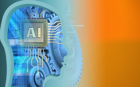 3d illustration of  over orange background with blue gears