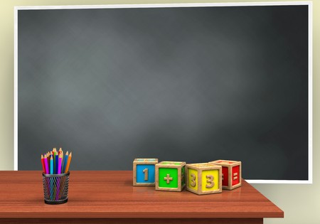 3d illustration of blackboard with math cubes andの写真素材