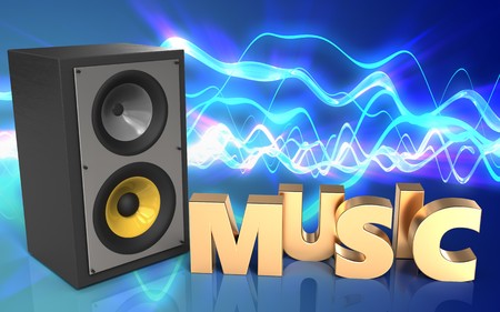 3d illustration of sound system over sound waves blue background with music signの写真素材