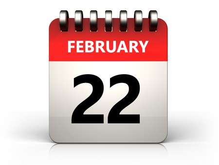 3d illustration of 22 february calendar over white backgroundの写真素材