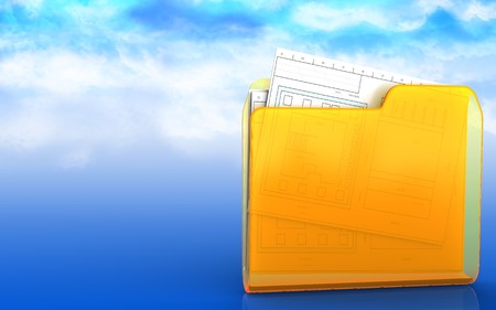 3d illustration of folder  over sky backgroundの写真素材