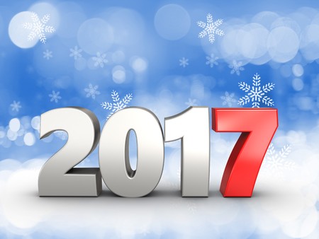 3d illustration of 2017 year silver sign over snow background