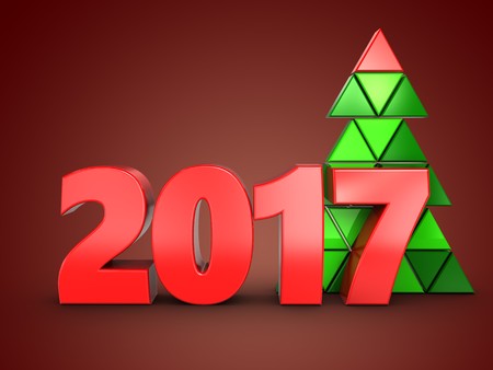 3d illustration of 2017 year sign over red backgroundの写真素材