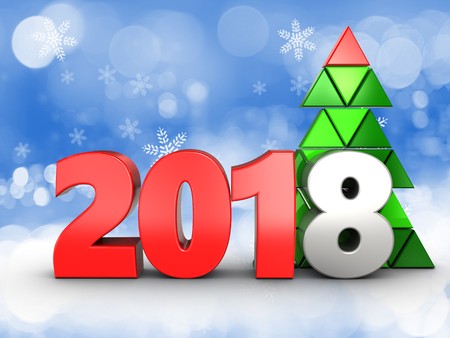 3d illustration of 2018 year sign over snow background