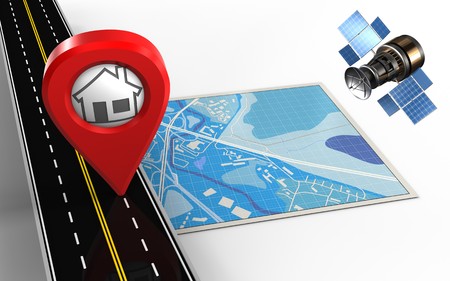 3d illustration of blue map with home pin andの写真素材