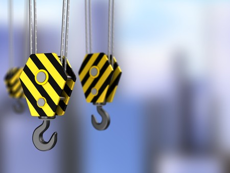 3d illustration of hooks over city unfocus backgroundの写真素材