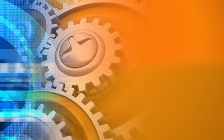 3d illustration of gears over orange background withの写真素材
