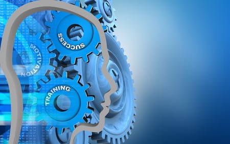 3d illustration of success system over blue background with blue gearsの写真素材