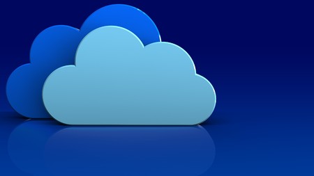 3d illustration of clouds over blue gradient backgroundの写真素材