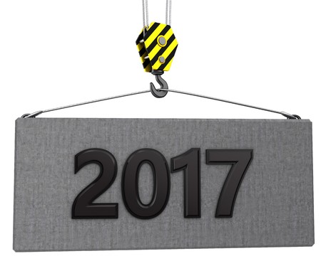 3d illustration of 2017 sign with crane hook over white background