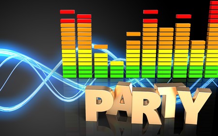 3d illustration of party sign over sound wave black background