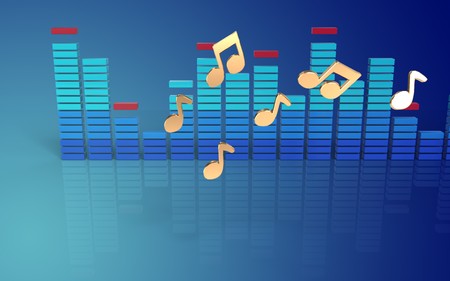 3d illustration of notes over blue gradient backgroundの写真素材