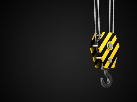 3d illustration of crane hook over black backgroundの写真素材