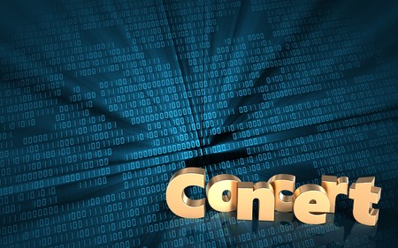 3d illustration of concert sign over binary digital backgroundの写真素材